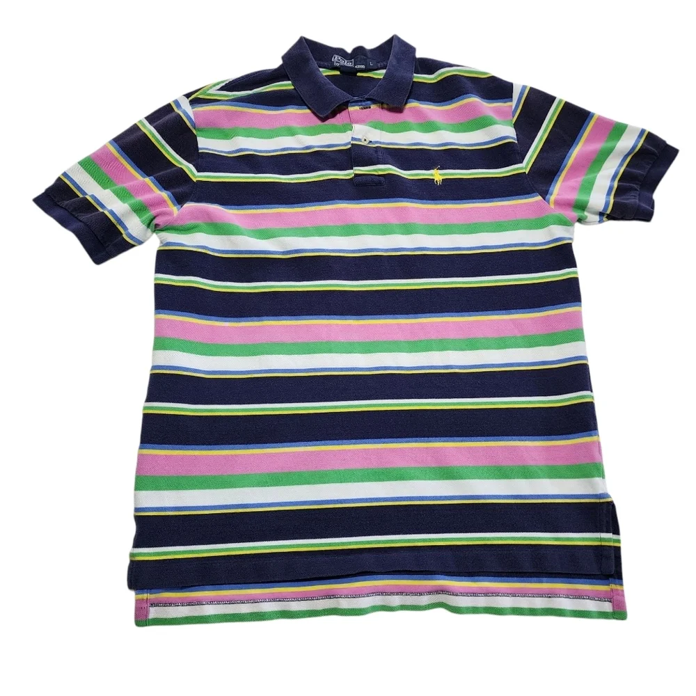 Polo Ralph Lauren Polo Shirt Striped Short Sleeve‎ Large Multicolor Men 90s Y2K